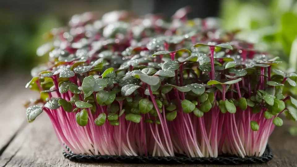 Sunflower microgreens growing in a clear tray