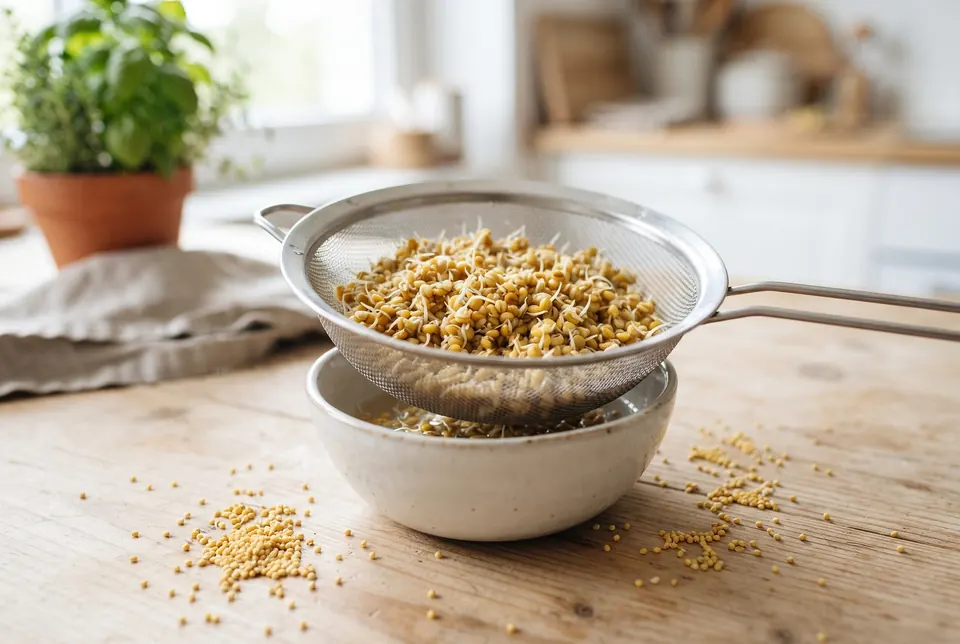 Tiny sprouted millet grains