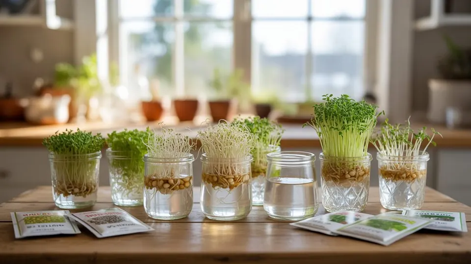 Jars of mixed sprouting seeds