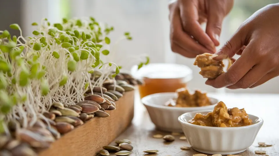 Soaked raw pumpkin seeds in a bowl