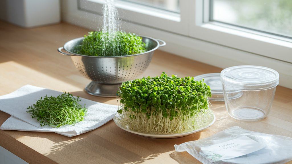 gently wash dry microgreens