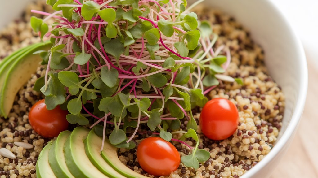 nourishing microgreen quinoa bowl