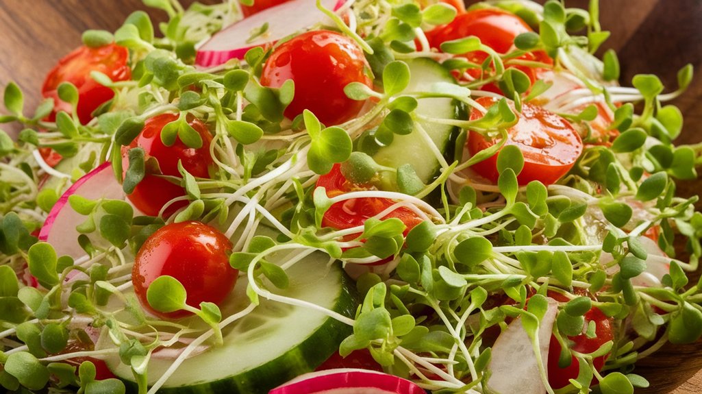fresh greens and sprouts