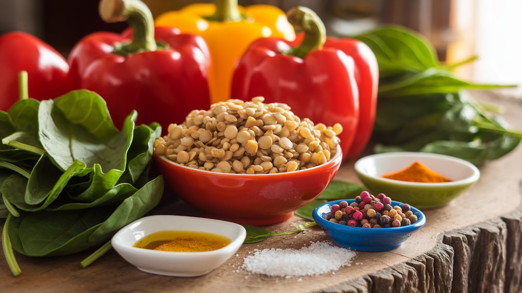 lentil spinach stuffed peppers