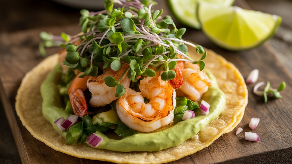 spicy shrimp microgreens tacos